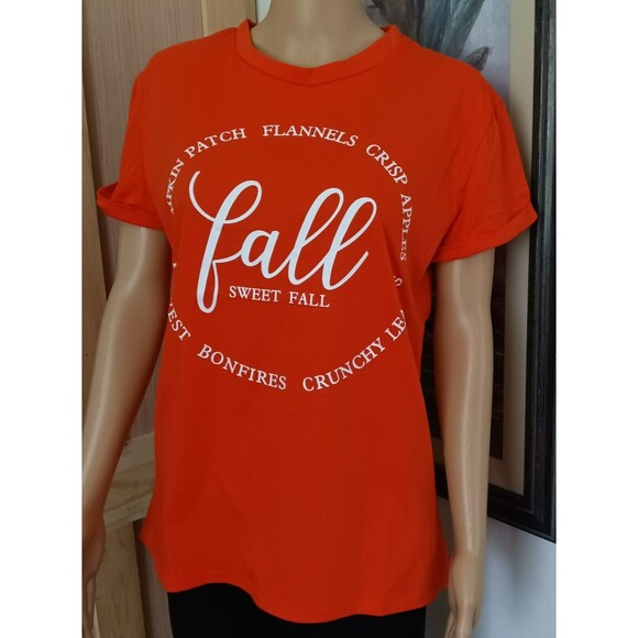 Women's Fall Harvest T- Shirt Medium Orange New - no tags Fall Sweet Fall Shirt - Picture 3 of 7